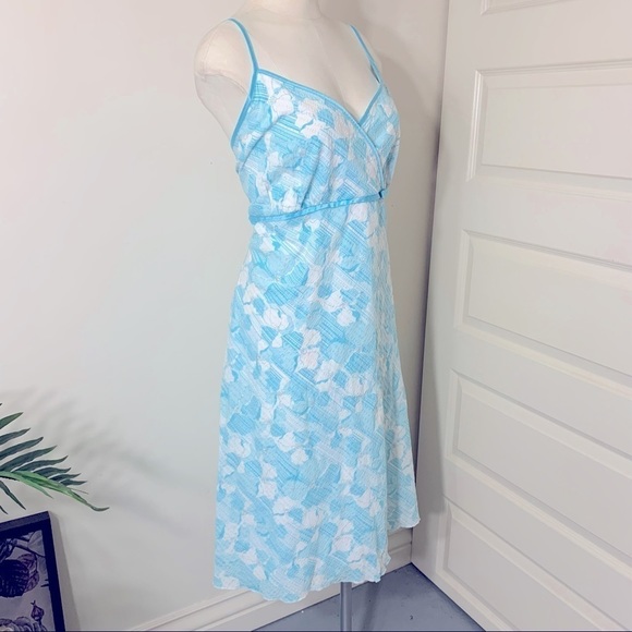 studio 1940 Retro Feminin Floral Blue White Silver A-Line Midi Dress size L/XL - Picture 6 of 11